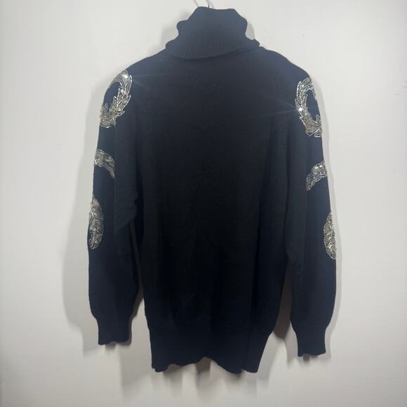 Semplice Sweater Women M Black 100% Wool Sequined Beaded Heart Signed VTG 90's - Picture 2 of 7